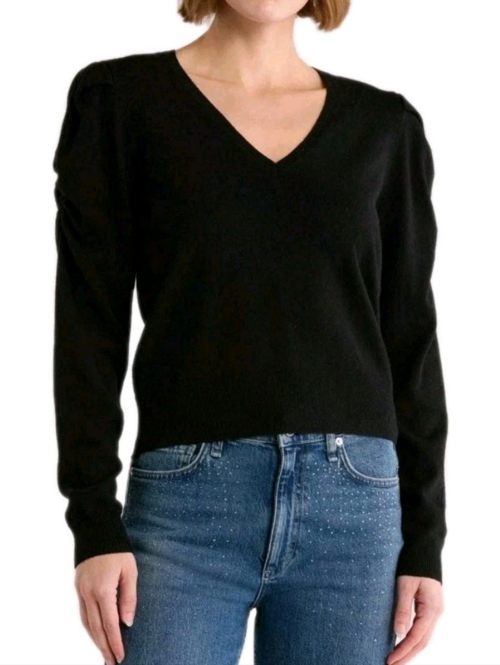 FRAME Size XS Frankie V-Neck Wool Black  Blend Sweater Msrp $448